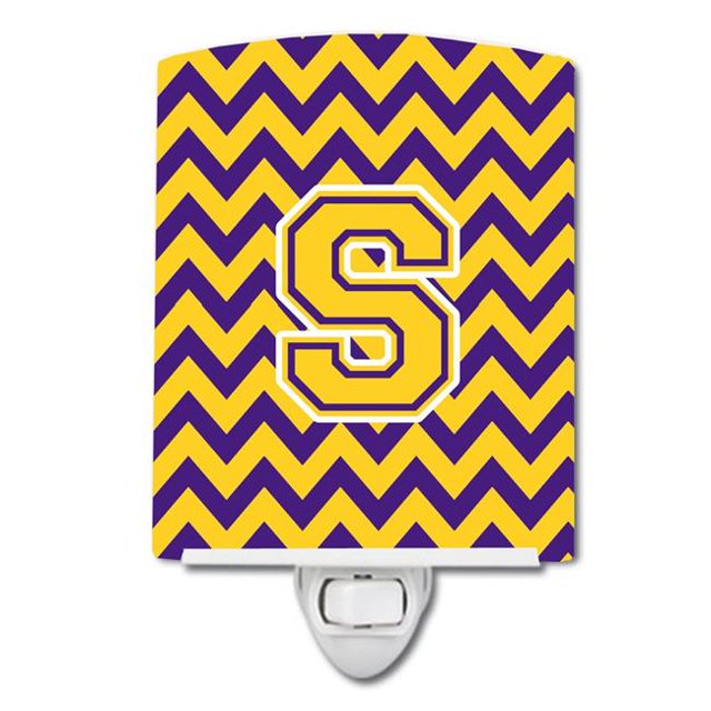 Carolines Treasures CJ1041-SCNL Letter S Chevron Purple & Gold Ceramic Night Light