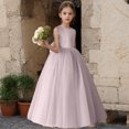 thumbnail image 2 of Elegant V-Back Satin Dress for Girls, Formal Flower Girl Gown for Wedding Birthday Party, Toddler Communion Dress with Bow Sash, 2 of 7