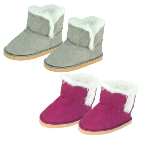 Sophia's Set of 2 Mini Ewe Boots for 18â€ Dolls, Raspberry and Gray