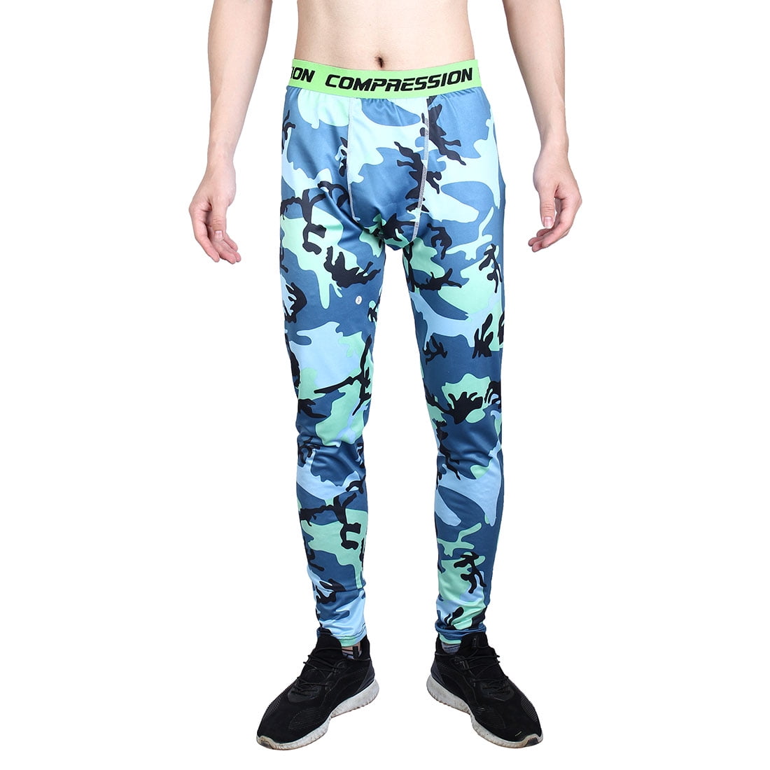 Men Polyester Fiber Compression Base Layer Pants Green Camouflage L US W28 by Unique Bargains