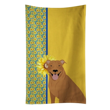 

Summer Sunflowers Red Pit Bull Terrier Kitchen Towel 15 in x 25 in