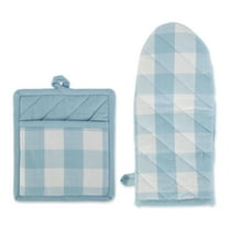 Buffalo Check Ktichen Textiles, OM 13x6" PH 9x8", White & Light Blue, 2 Pieces