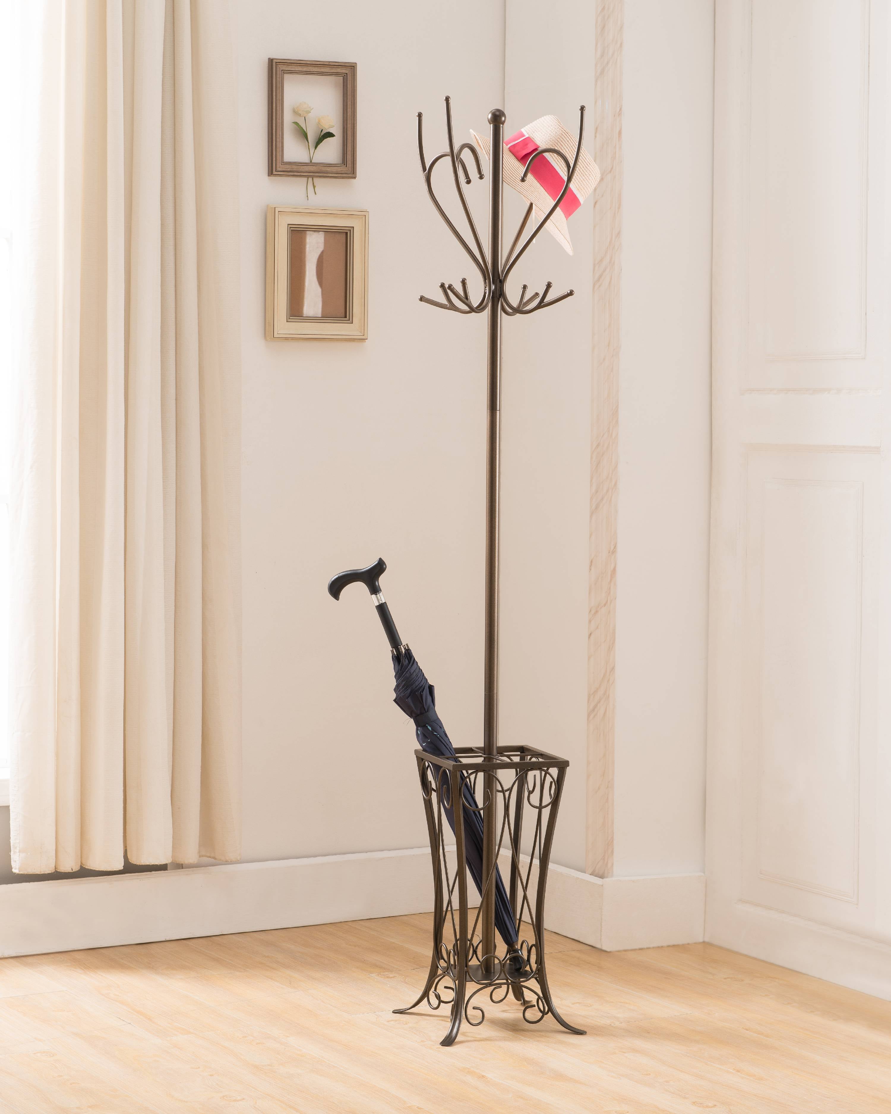 umbrella rack stand on Cameo Pewter Metal Transitional 12 Hook Square Hat Coat Rack Stand With Umbrella Holder Walmart Com Walmart Com