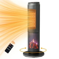 25" Tower Space Heater with 3D Flame, 1500W Portable Electric Heater with Thermostat, 60° Oscillation, Timer, Remote Control, for Indoor Bedroom Office Home, Black
