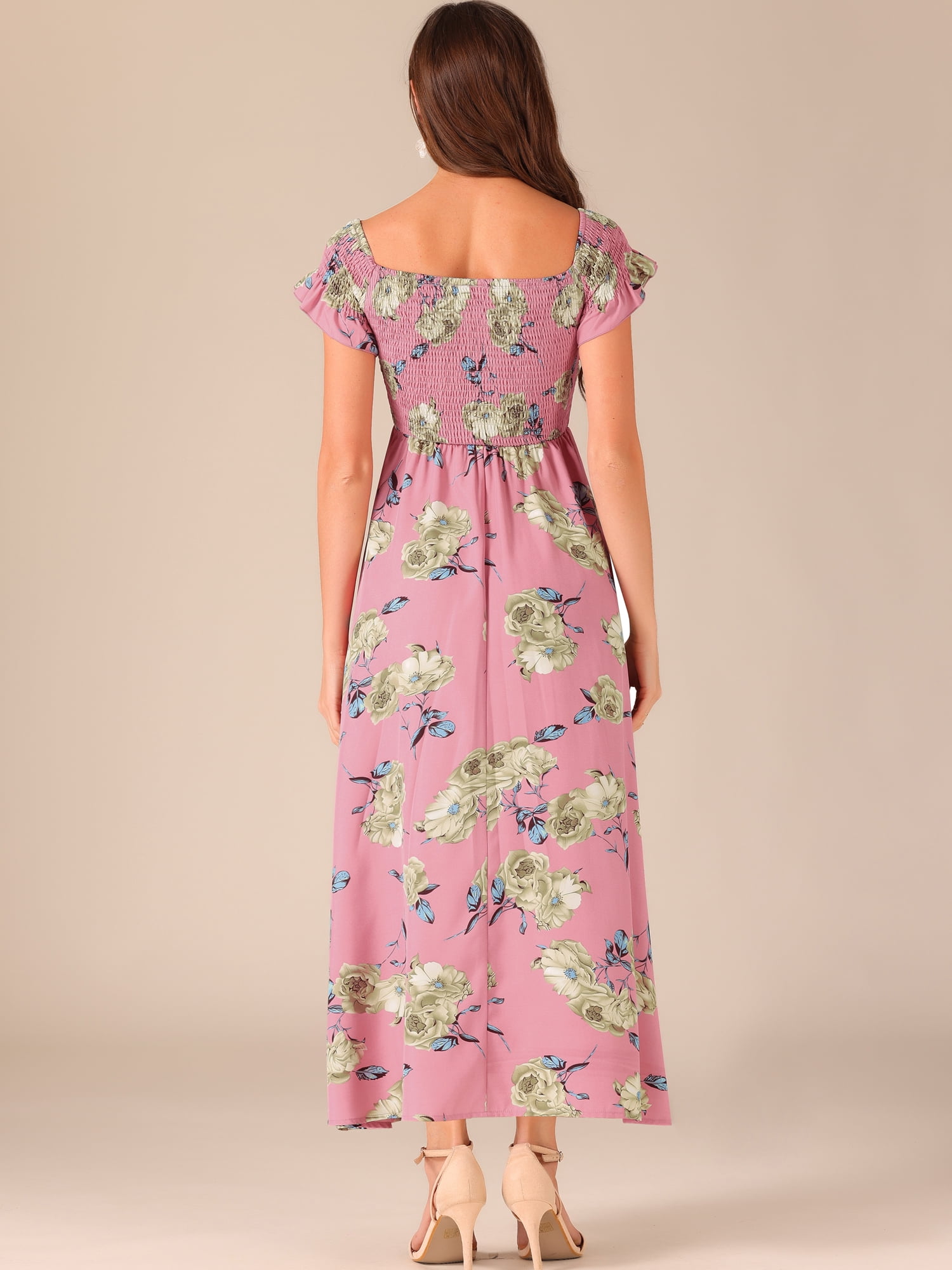 DARING DIVA Women's Floral Off Shoulder Beach Summer Midi Dresses S Pink