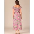 thumbnail image 3 of DARING DIVA Women's Floral Off Shoulder Beach Summer Midi Dresses M Pink, 3 of 5