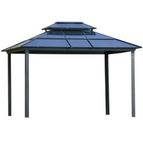 CoSoTower 10' X 12' Hardtop Gazebo Canopy with Polycarbonate Double Roof, Aluminum Frame, Permanent Pavilion Outdoor Gazebo with Netting and Curtains for Patio, Garden, Backyard, Deck, Lawn, Gray