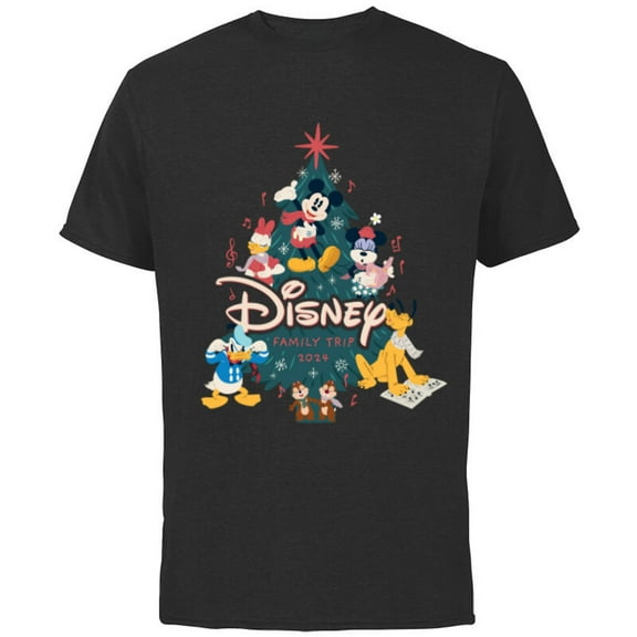 Disney Mickey & Friends Christmas Holiday Family Trip 2024 - Short Sleeve Cotton T-Shirt for Adults - Customized-Black