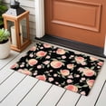 thumbnail image 5 of Pink Flower Washable Small Entryway Area Rugs 2'x3', Peach Green Leaf Black Background Fruit Abstract Low Pile Throw Rug Non-Slip Sturdy Edge Binding Carpet for Front Door Floor Room Entry, 5 of 9