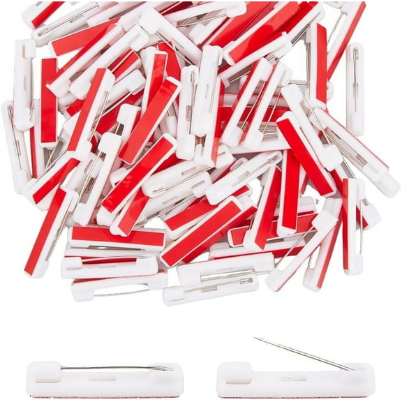 100Pcs Safety Pin Bar Pins White Plastic Iron Self-Adhesive Flat Back 1.22inchWhite