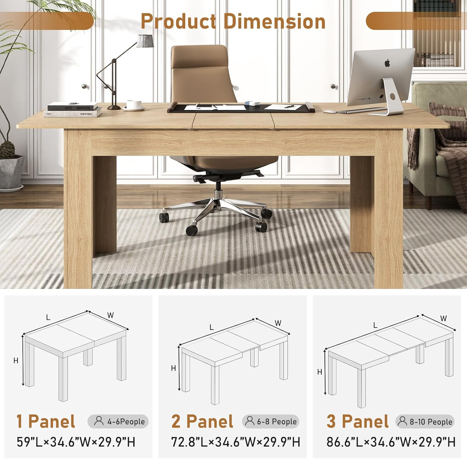 ChVans Large Mobile Extendable Dining Table for 6-10, Modern Wood Kitchen Table Rectangular Table for Dining Room, Living Room