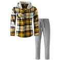 thumbnail image 3 of VBTAPA Mens Casual Outfits 2 Piece Hoodie Tracksuit Long Sleeve Button Down Plaid Shacket with Drawstring Waist Pants Matching Sets Fall Winter Stylish Sweatsuit Daily Deals Clearance Yellow XL, 3 of 9
