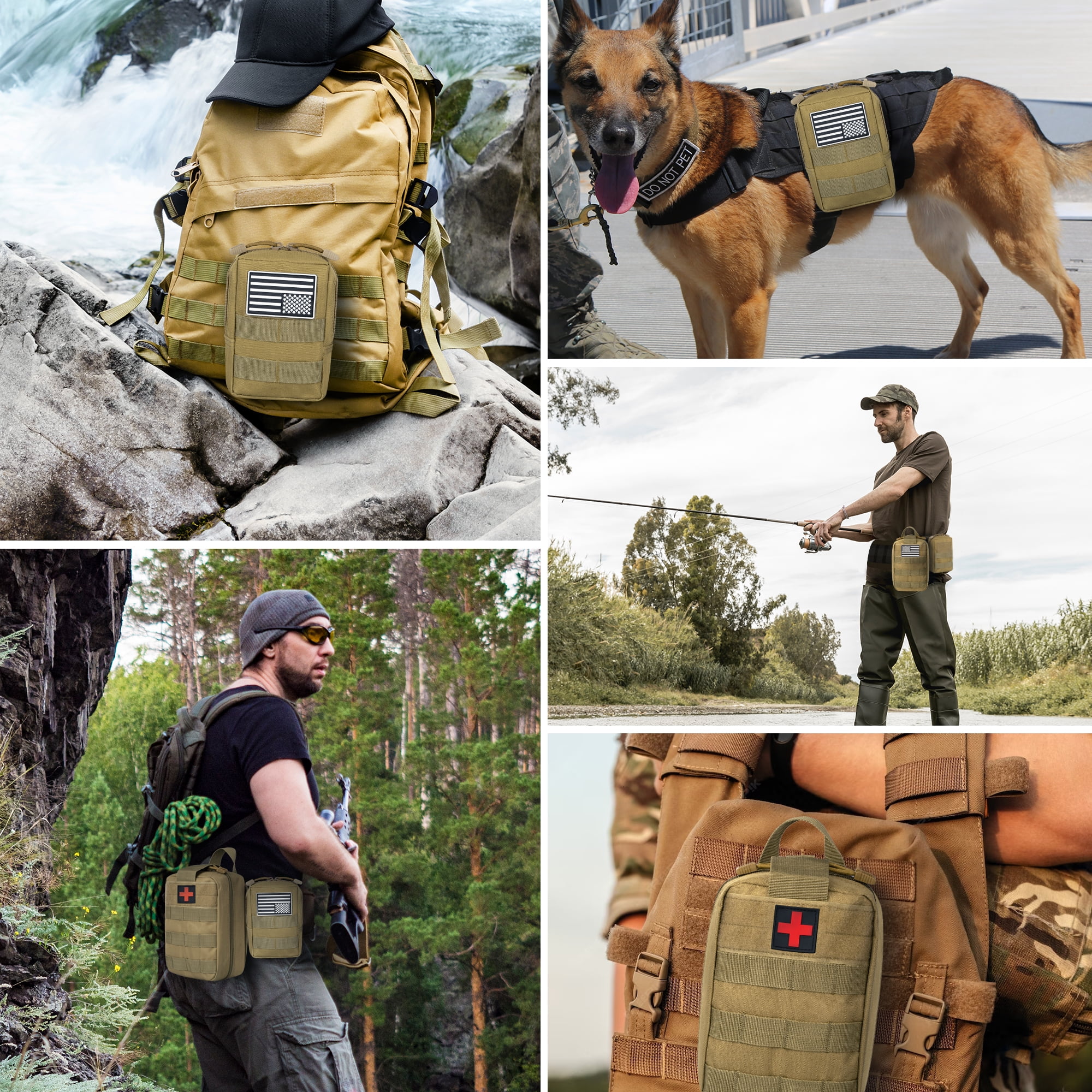 Bombrooster Tactical MOLLE Pouch Kit for Hiking & Camping - 3-in-1 EDC Bag with Phone Holder, Water Bottle Pouch, and First Aid Kit Bag for Outdoor, Duty, Survival Gear