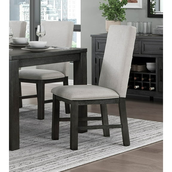 Dining Chairs Set of 2, Side Dining Room Chairs, Kitchen Chairs with Upholstered Seat, High Back & Solid Wood Legs, Chairs for Dining Room, Kitchen, Living Room, Grey Seat Black Legs