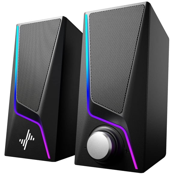 Nylavee Computer Speakers, PC Speakers with 6 Lighting Modes, USB Powered Computer Speakers for Desktop PC with 2 Bass-Boost Ports, 2 Speaker Units,