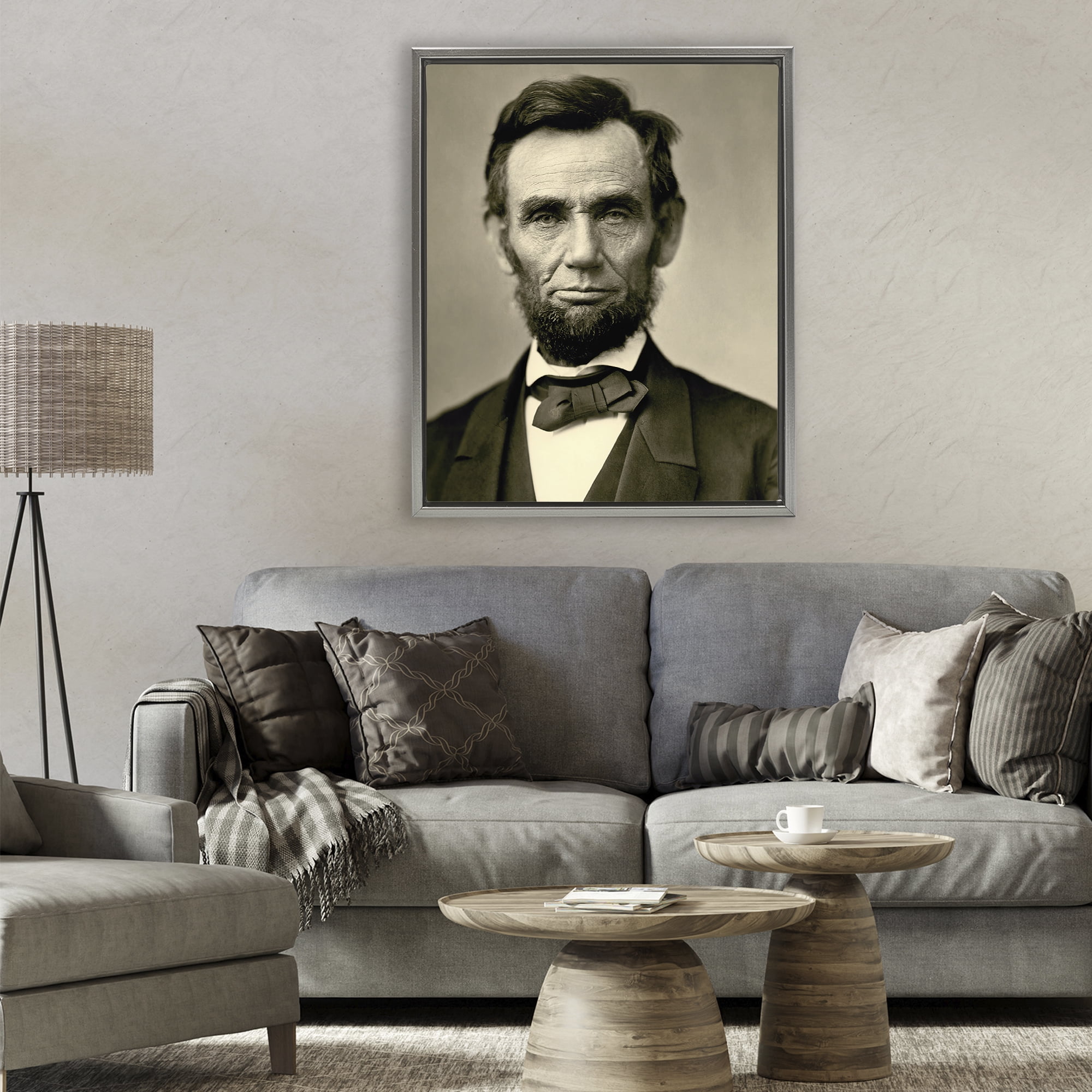 Stupell Industries Iconic Lincoln Portrait Gray Framed Floater Canvas Wall Art, design by Alexander Gardner