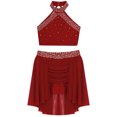 thumbnail image 5 of Linjinx Lyrical Dance Dress for Girls Ballroom Outfit Modern Dance Outfits Crop Top with Skirt Set Burgundy 10, 5 of 6
