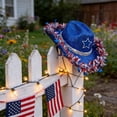 thumbnail image 4 of Independence Day Patriotic Denim Hat, with Red White Blue Ribbons & Five Pointed Star Design, Perfect for 4th of July Outdoor Parties Parades Celebrations Holiday Costume Headwear, Blue, 4 of 6