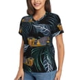 thumbnail image 2 of Women's V Neck T Shirts Casual Short Sleeve Tops Blouse, Tropical Jungle Yellow Snake, 2 of 6