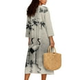 thumbnail image 2 of COEQINE Comfort Plus Size Dress 3/4 Sleeve Wrap V Neck Linen-Like Midi Tunic Dress for Women, Flowy Loose Fit Loungewear 1X 2X 3X 4X, Easy Care, Size 3XL, Crane Bird Bamboo Print, 2 of 6