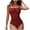 Wine, variant on Women One Piece Swimsuit Solid Color Square Neck Ruched Bathing Suit Adjustable Strap Slimming Beach Swimwear (XL, Yellow)