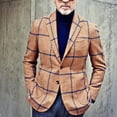 thumbnail image 1 of Chaqueta de traje a cuadros para hombre, corte entallado, cuello de solapa, botón, abrigo de traje para hombre, trajes casuales para oficina de negocios, marrón L, 1 of 4