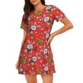 thumbnail image 1 of Vsdgher Mignon Motif Lapin de Noël Chemise de Nuit à Manches Courtes Col Rond Robe de Nuit Mignonne à Volants Confortable, 1 of 6