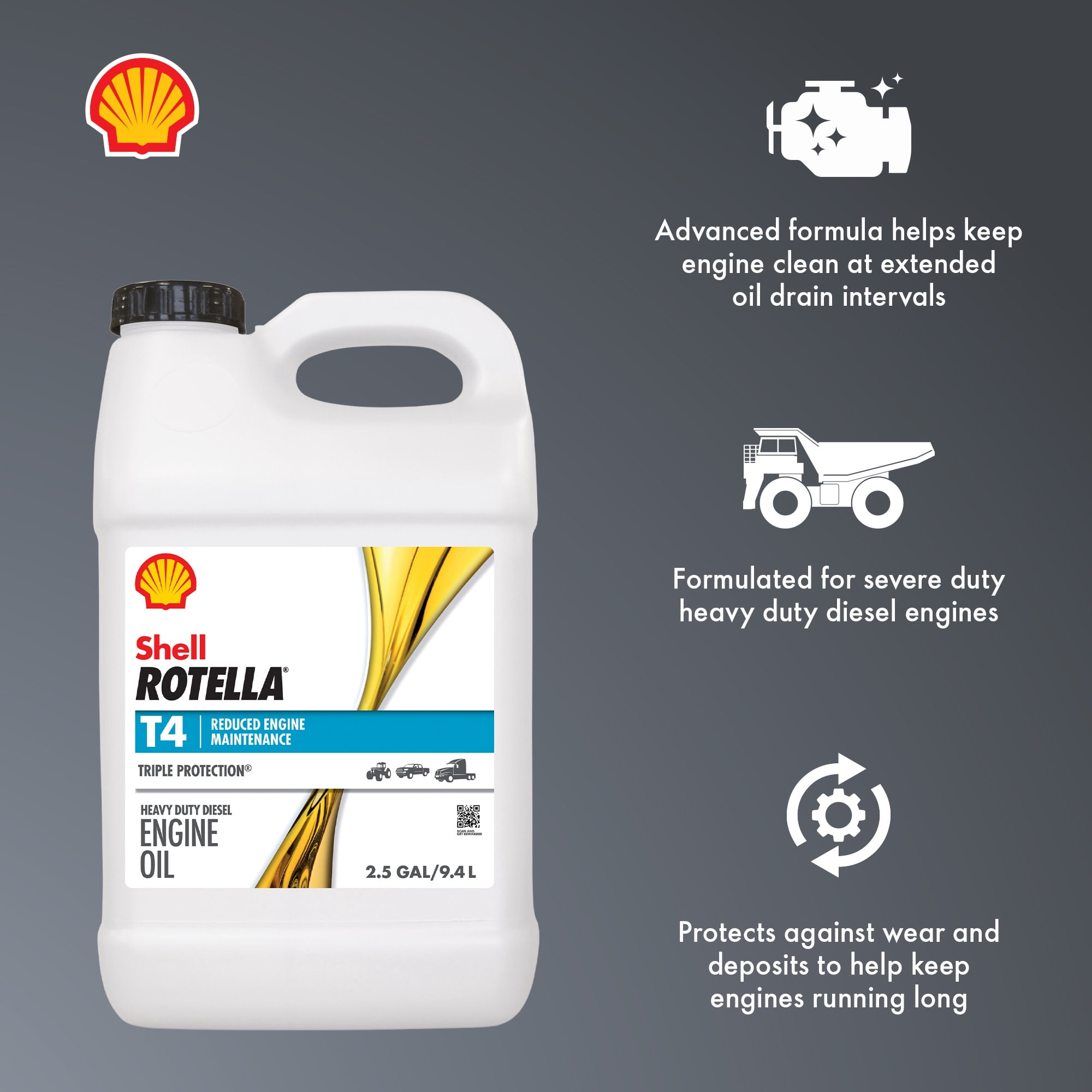 Shell Rotella T4 Triple Protection 15W-40 Diesel Engine Oil, 2.5 Gallon (2 Pack)
