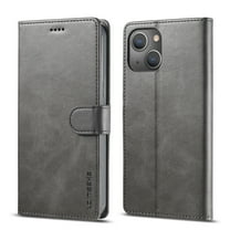 Dteck Case For Apple iPhone 14 Plus, Premium Leather Wallet Wireless Support with 3 Card Slots, Magnetic Closure Flip Kickstand RFID Credit Holder Cover, Gray
