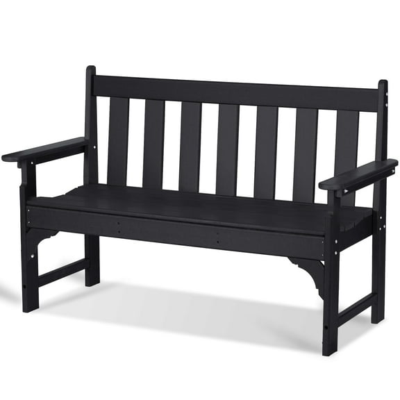 Nalone Outdoor Bench, 48in HDPE Bench with Armrest for Garden, Patio, Backyard, Black
