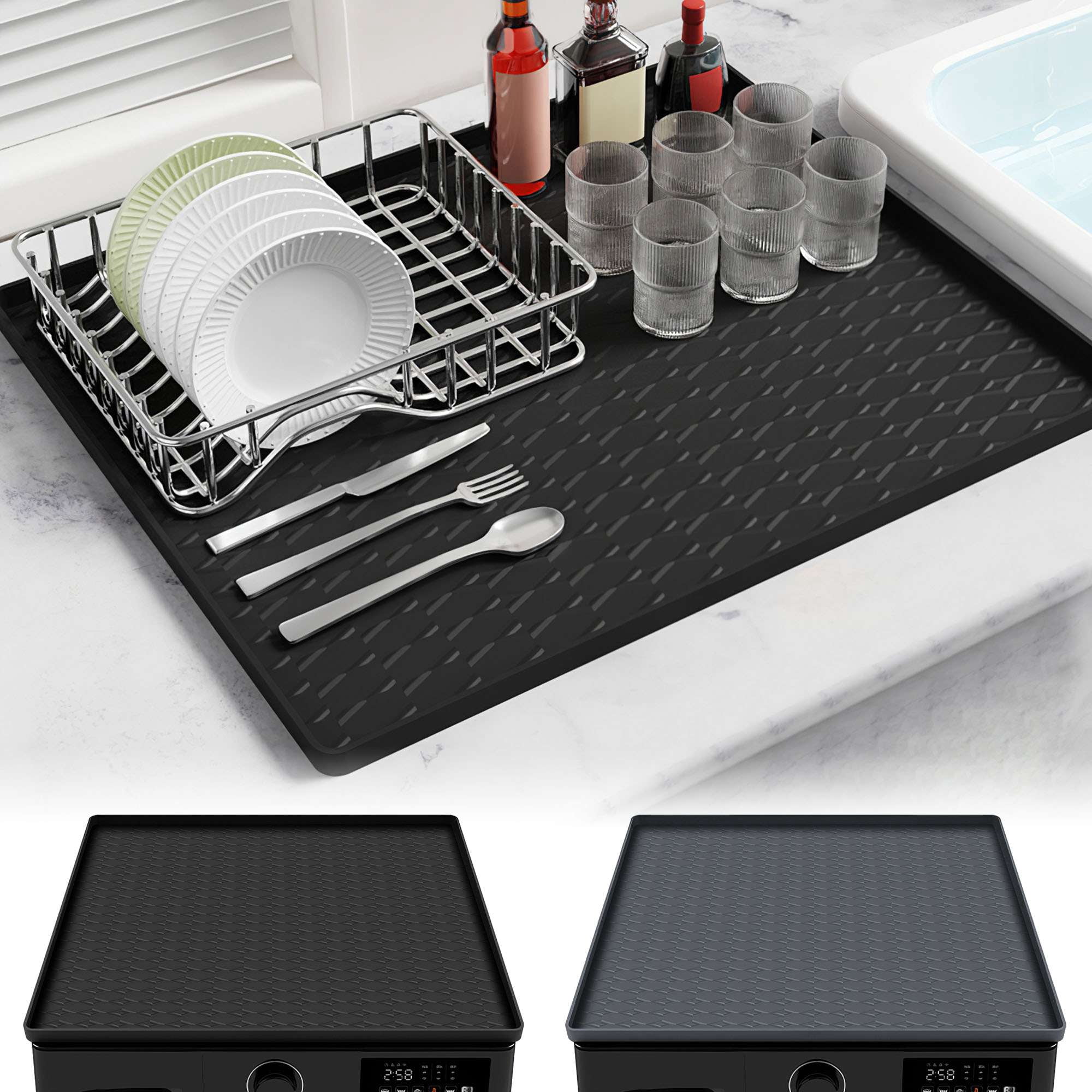 Deago Washer and Dryer Covers for the Top, 25.6''x 23.6'' Silicone Dryer Top Protector Mat Non-slip Waterproof Washing Machine Cover Protector Top Load for Laundry & Kitchen