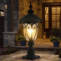ACE-LIGHTS,1-pack Vintage Black Outdoor Post Lantern,Waterproof Aluminum Lamp Post Light(Bulb Not Included) with Bubble Glass,Decorative Garden Pathway Lighting for Yard,Patio,Driveway(Black)