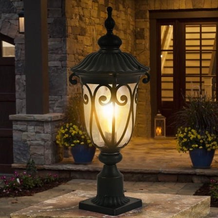 ACE-LIGHTS,1-pack Vintage Black Outdoor Post Lantern,Waterproof Aluminum Lamp Post Light(Bulb Not Included) with Bubble Glass,Decorative Garden Pathway Lighting for Yard,Patio,Driveway(Black)
