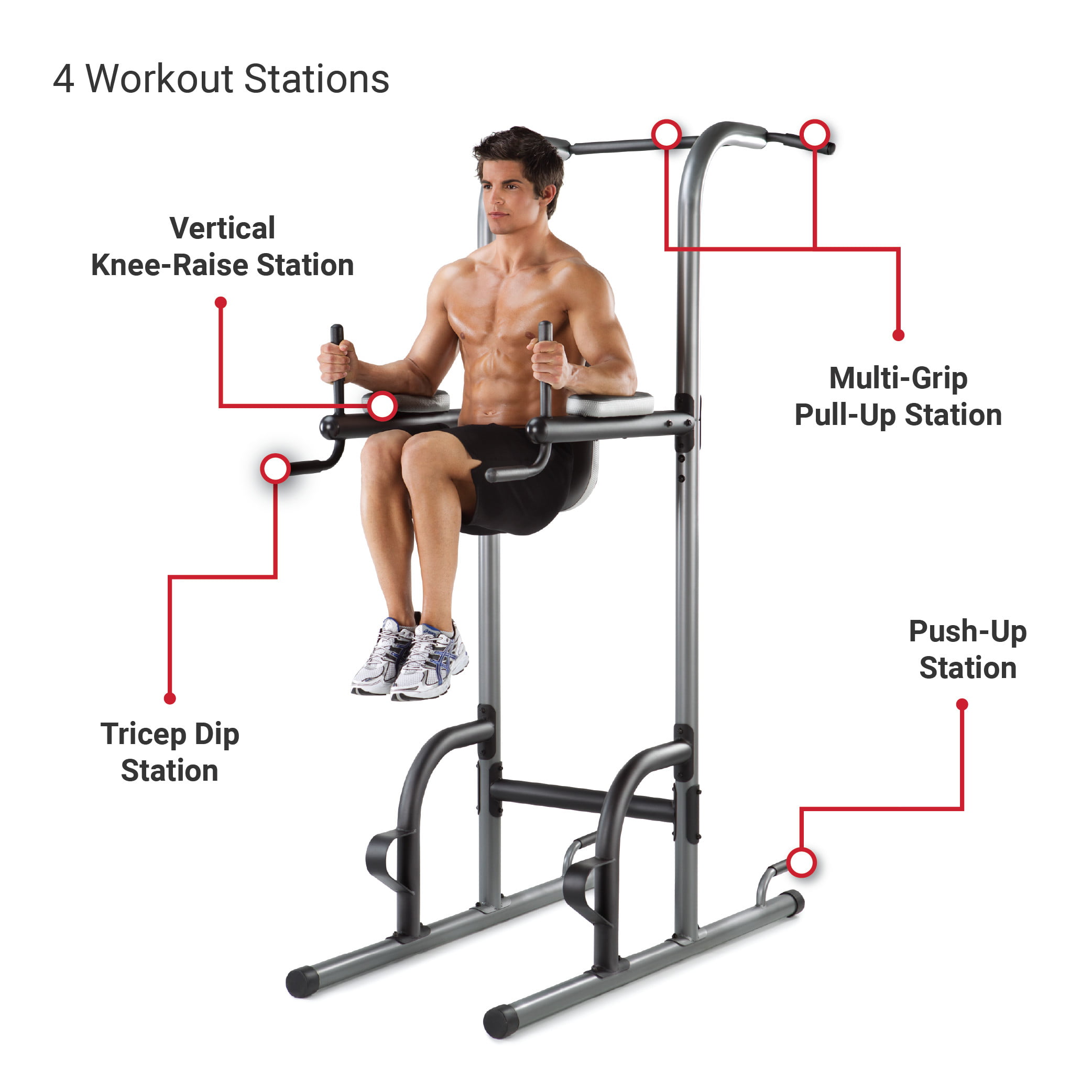 Fit4home Home Gym Pull Up Bar Dip Power Tower Leg Raise Fitness Exercise Station 
