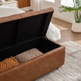 thumbnail image 5 of GZXS 60" Wide Upholstered Storage Bench with Flip-Top Lid & Soft-Close Hinges, Brown PU Leather Tufted Ottoman Seat with Rubberwood Legs for Bedroom Entryway Living Room, 5 of 9