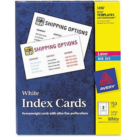 Avery 5388 Unruled 3x5 Index Cards for Laser/Inkjet Printers, 150/Box PAIR WITH Avery Self-Adhesive Business Card Holders, Top Load, 3-1/2 x 2, Clear,