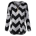 thumbnail image 5 of Women ZIa-zag Print Zipper V Neck Long Sleeve Contrast Color Stripes Tunic Top, 5 of 6