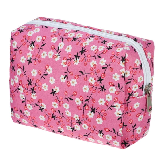 1 Pc Women Portable Flower Cosmetic Bag for Vacation Business Travel Deep Pink Polyester