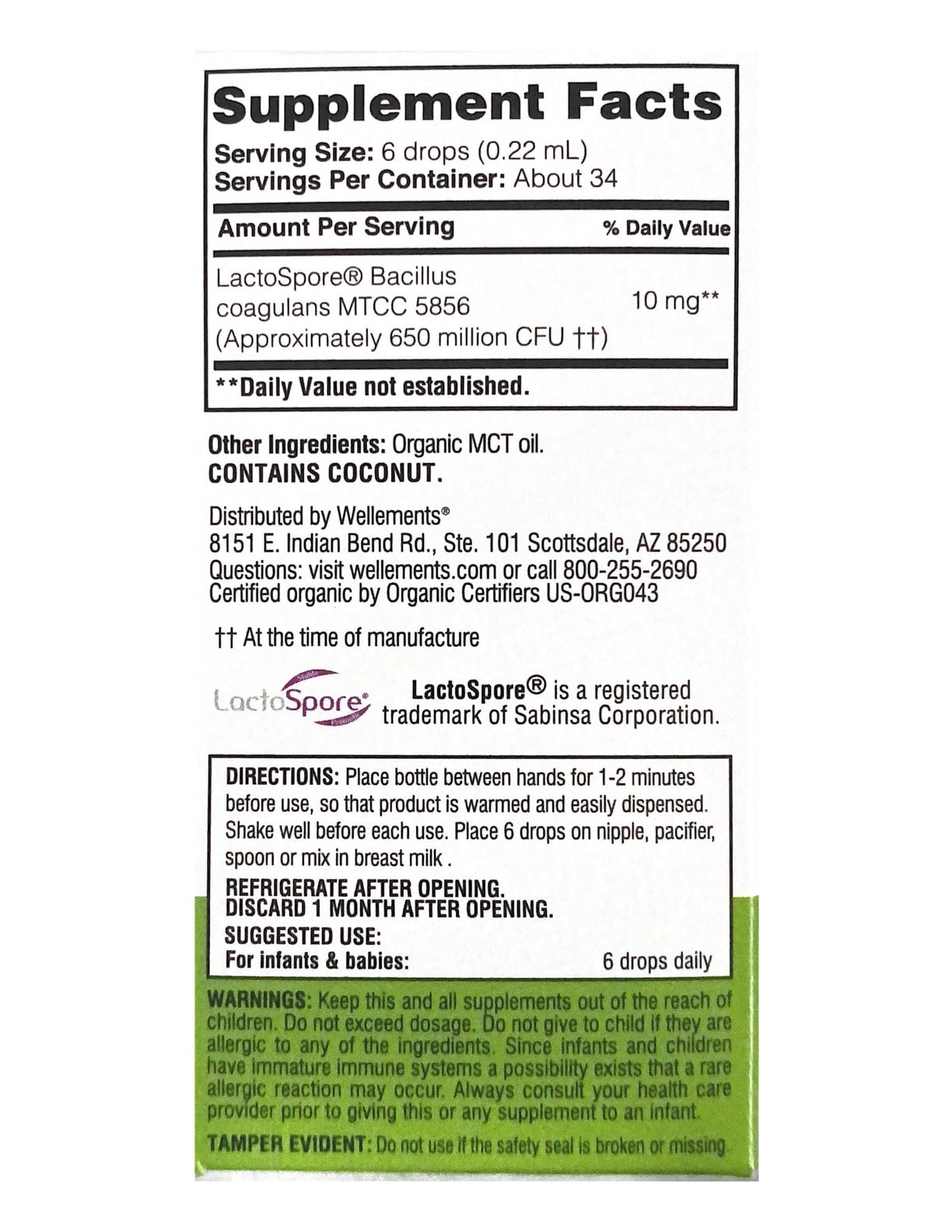 Wellements Organic Probiotic Drops, Newborn+, 0.25 fl oz (7.5 ml)
