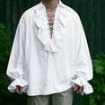 thumbnail image 2 of Inglocry Men Pirate Shirt Vampire Renaissance Shirts Victorian Ruffled Medieval Costume Cotton Linen Shirt White 3XL, 2 of 9
