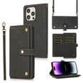thumbnail image 1 of Feishell Crossbody Wallet Case for iPhone 14 Pro 6.1 inch,for Women Men,Retro PU Leather Magnetic Button Flip Stand Credit Card Holder Phone Case with Adjustable Shoulder Strap,Black, 1 of 16