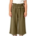thumbnail image 3 of Girls Wide Leg Cotton Pants Paperbag High Waist Ruffle Hem Palazzo Trousers Kid Summer Baggy Oversize Casual Flowy Beachwear, 3 of 5