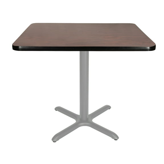 Hampden Furnishings Bennet Collection Steel Frame 36" Square Top, X Base, 30" Height, Cafe Table Grey Frame/Mahogany Top