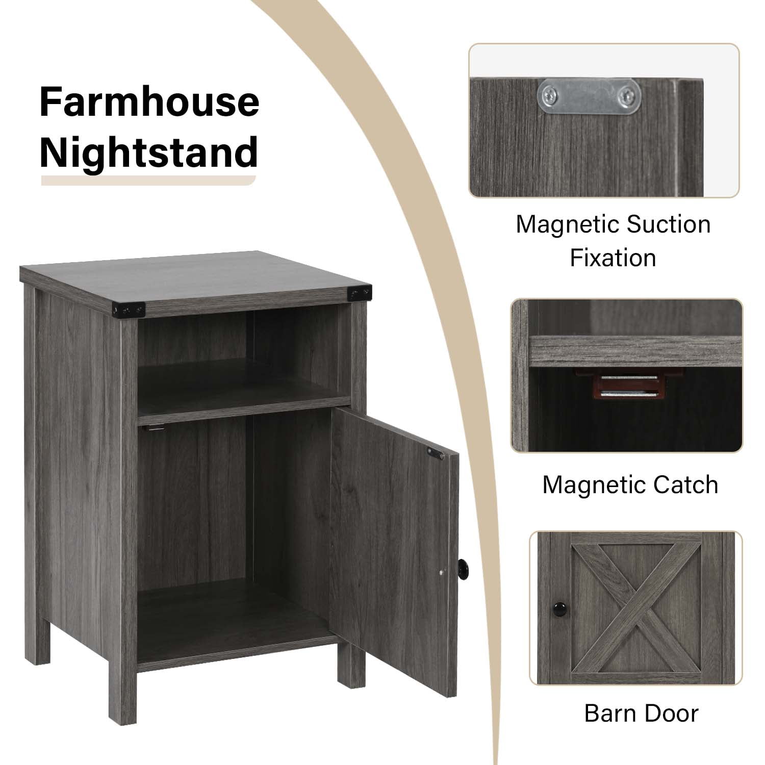 4 Ever Rustic Wood Bedside Night Stands, Set of 2, Farmhouse Style, Grey Wash