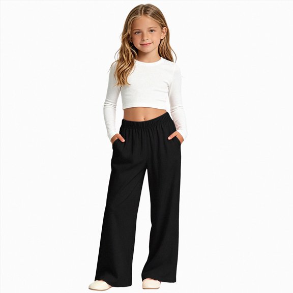 11-12 Years Teen Girl's Elastic Waist Flap Pocket Cargo Pants Casual Solid Joggers Pants Sweatpants Outdoor Jogger Pants