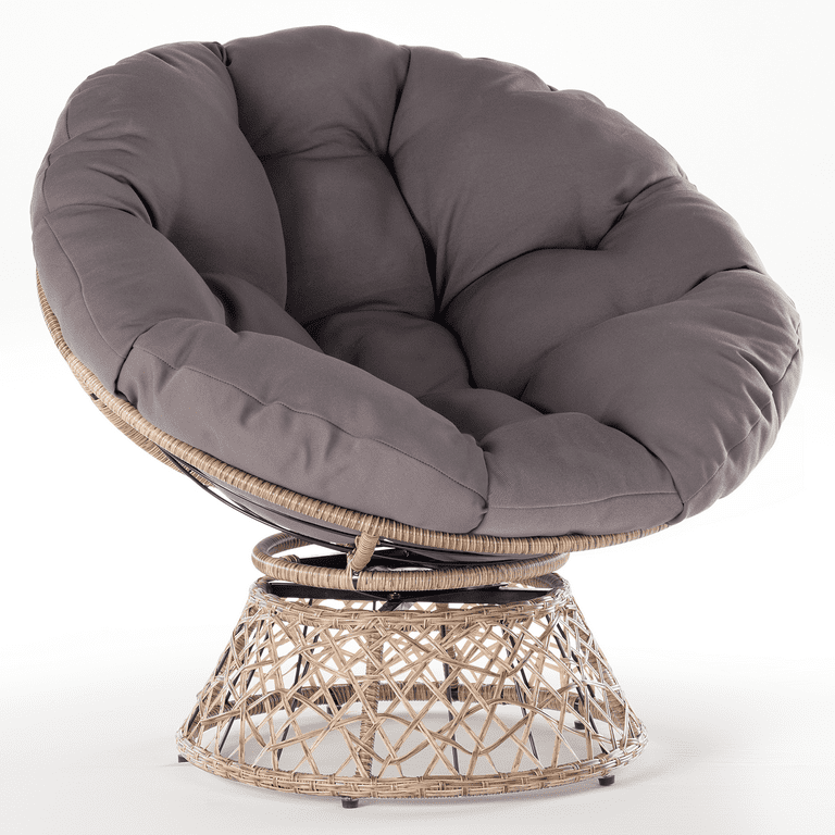 Aile 360 Swivel Comfy Papasan Chair with Fabric Cushion, Sturdy Metal Frame (graphite Stone - Brown Frame)