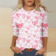 thumbnail image 2 of Women's Plus Size T Shirts Valentines Cute Heart Print 3/4 Length Sleeve Crewneck Tees Summer Tops, 2 of 5