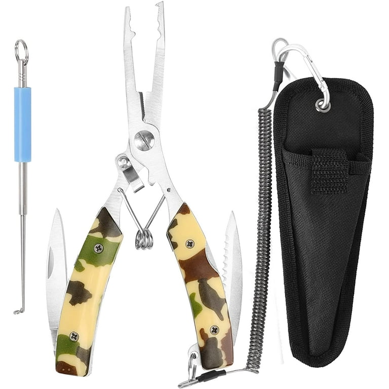 FZENeast Fishing Pliers, Stainless Steel Multifunctional Fish Pliers,  Camouflage Fishing Tool with Hook Remover, Sheath and Lanyard, Fishing  Gifts for Men