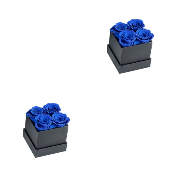 Inteprter Ramo de Material inmortal de flor eterna de rosa preservada, regalo de cumpleaños de autoensamblaje, decoración de aniversario de Azul negro 4 cabezas 2Conjunto