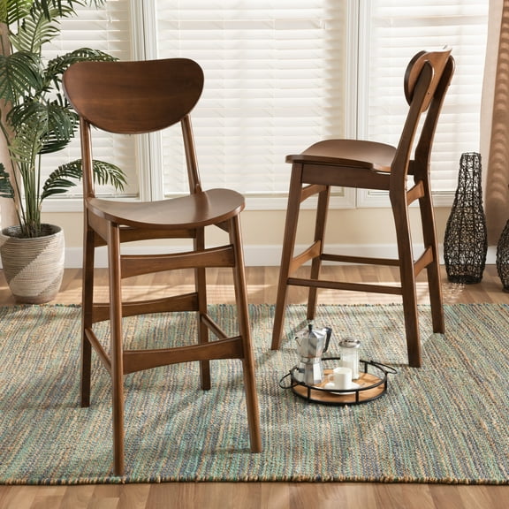 Baxton Studio Katya Bar Stool, Walnut Brown, Set of 2